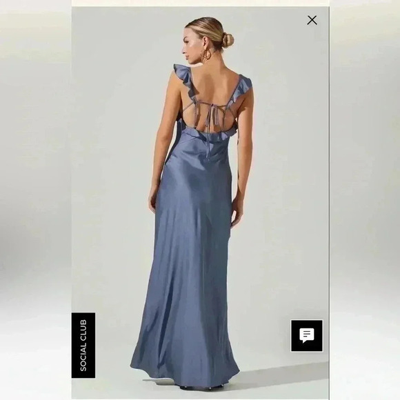 ASTR the Label BRYNA RUFFLE STRAP SATIN MAXI DRESS SZ XS slate blue - Picture 3 of 8